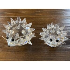 Swarovski Crystal Hedgehog Figurines-Set of Two Mom and Baby w/Wire Whiskers